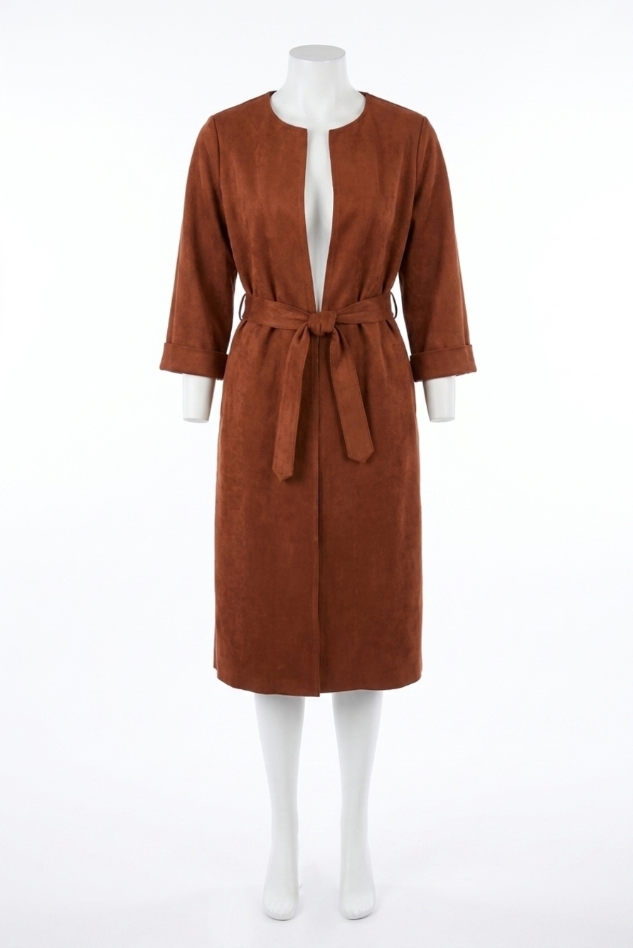 NEW JOSEPH RIBKOFF scuba suede straight fit coat in cinnamon